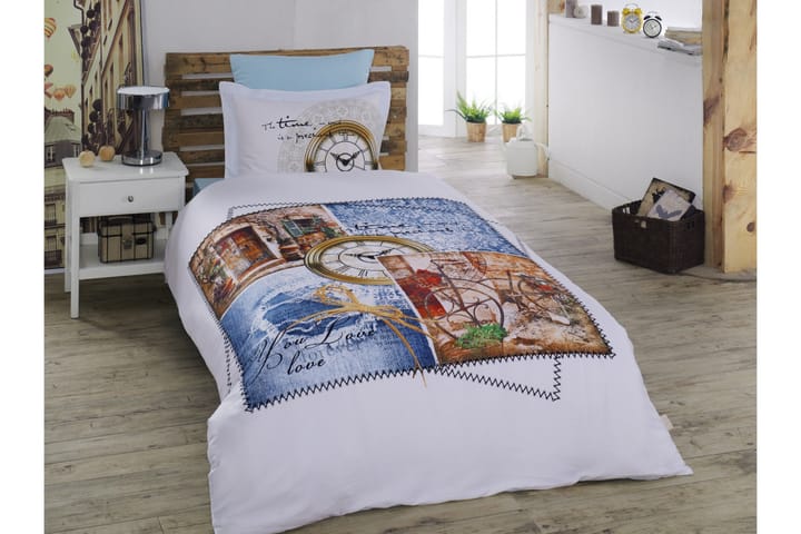 Bäddset Primacasa by Türkiz Enkelt 4-dels Satin - Vit|Blå|Brun - Textil & mattor - Sängkläder