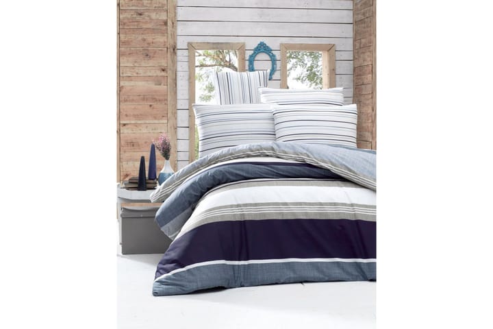 Bäddset Victoria Dubbelt 4-dels Ranforce - Blå|Vit|Grå - Textil & mattor - Sängkläder