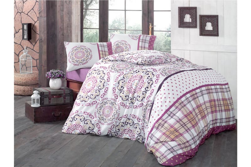 Bäddset Victoria Dubbelt 4-dels - Vit|Lila|Vinröd - Textil & mattor - Sängkläder