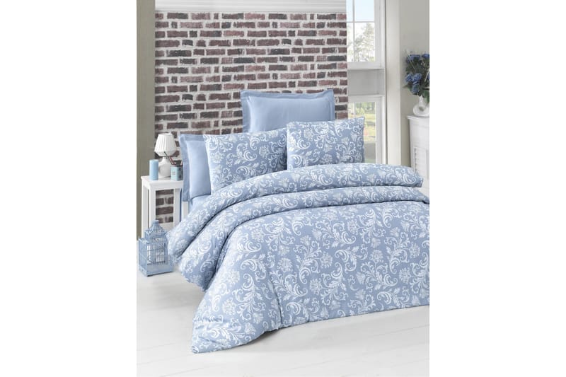 Bäddset Victoria Dubbelt 6-dels Satin - Blå|Vit - Textil & mattor - Sängkläder