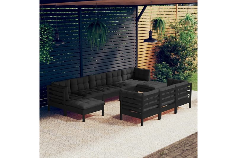 Loungegrupp för trädgården med dynor 10 delar svart massiv f - Svart - Utemöbler & utemiljö - Loungemöbler - Loungeset & loungegrupp
