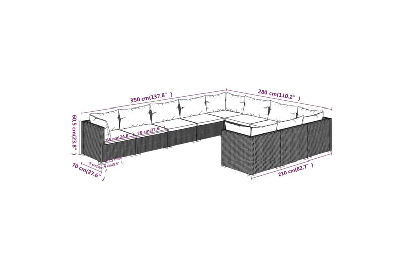 Loungegrupp för trädgården med dynor 10delar konstrotting gr - Grå/Blå - Utemöbler & utemiljö - Loungemöbler - Loungeset & loungegrupp