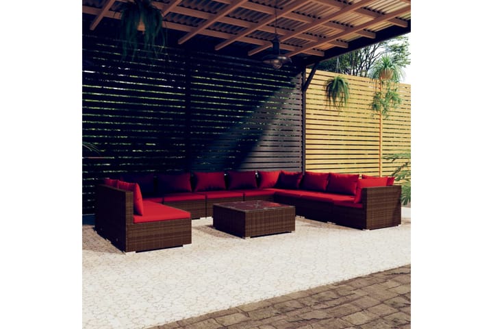 Loungegrupp för trädgården med dynor 11 delar brun konstrott - Brun/Röd - Utemöbler & utemiljö - Loungemöbler - Loungeset & loungegrupp