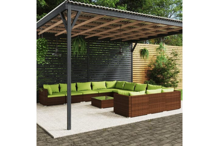 Loungegrupp för trädgården med dynor 12 delar konstrotting b - Brun/Grön - Utemöbler & utemiljö - Loungemöbler - Loungeset & loungegrupp