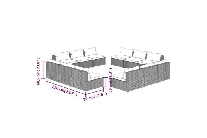 Loungegrupp för trädgården med dynor 12delar konstrotting sv - Svart - Utemöbler & utemiljö - Loungemöbler - Loungeset & loungegrupp