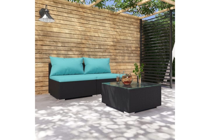 Loungegrupp för trädgården med dynor 3 delar konstrotting sv - Svart/Blå - Utemöbler & utemiljö - Loungemöbler - Loungeset & loungegrupp