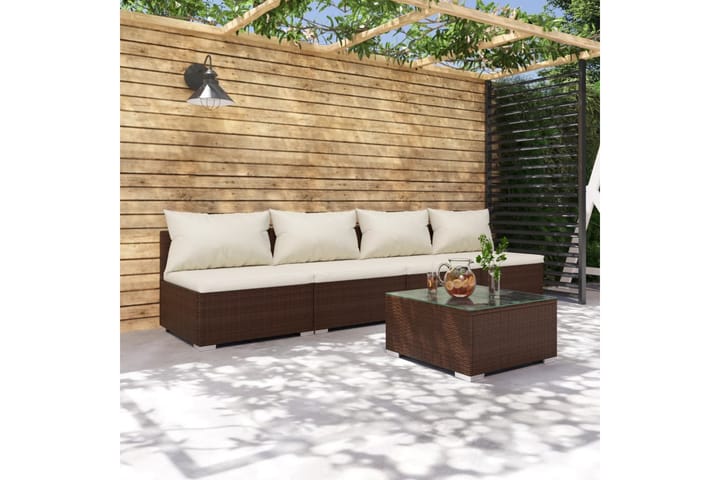 Loungegrupp för trädgården med dynor 5 delar konstrotting br - Brun/Vit - Utemöbler & utemiljö - Loungemöbler - Loungeset & loungegrupp