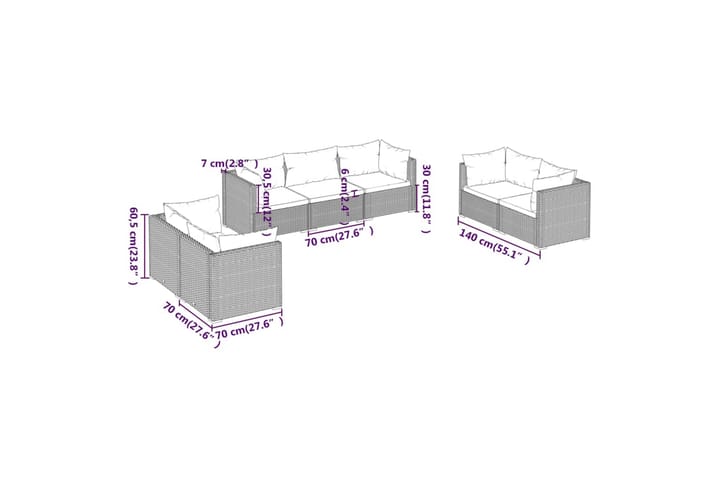 Loungegrupp för trädgården med dynor 7 delar konstrotting br - Brun/Röd - Utemöbler & utemiljö - Loungemöbler - Loungeset & loungegrupp