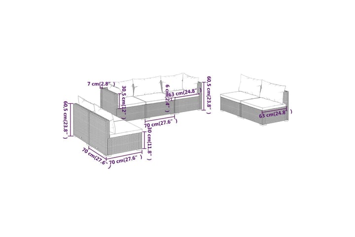 Loungegrupp för trädgården med dynor 7 delar konstrotting gr - Grå - Utemöbler & utemiljö - Loungemöbler - Loungeset & loungegrupp