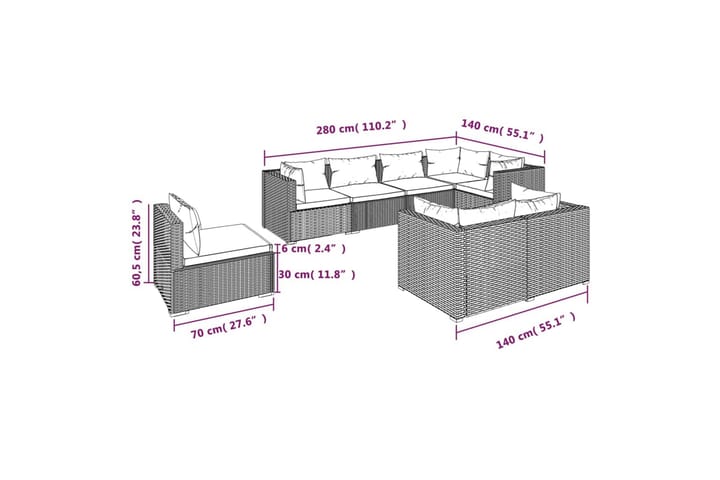 Loungegrupp för trädgården med dynor 8 delar konstrotting br - Brun - Utemöbler & utemiljö - Loungemöbler - Loungeset & loungegrupp