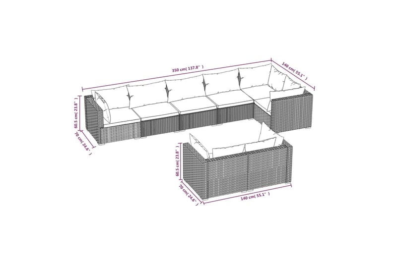 Loungegrupp för trädgården med dynor 8 delar konstrotting gr - Grå/Blå - Utemöbler & utemiljö - Loungemöbler - Loungeset & loungegrupp
