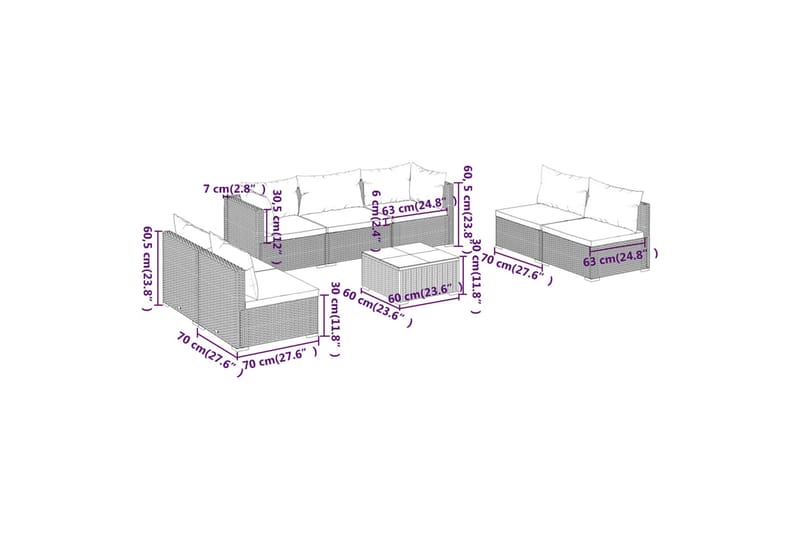 Loungegrupp för trädgården med dynor 8 delar konstrotting gr - Grå/Blå - Utemöbler & utemiljö - Loungemöbler - Loungeset & loungegrupp