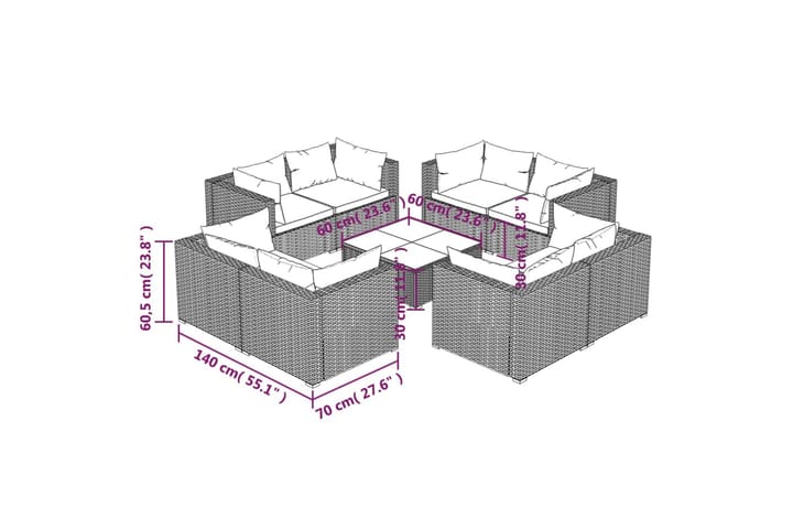 Loungegrupp för trädgården med dynor 9 delar konstrotting gr - Grå/Blå - Utemöbler & utemiljö - Loungemöbler - Loungeset & loungegrupp