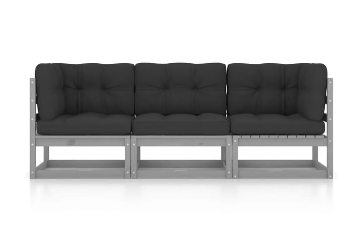 3-sitssoffa med dynor massiv furu - Grå - Utemöbler & utemiljö - Loungemöbler - Loungesoffor
