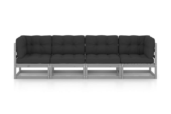 4-sitssoffa med dynor massiv furu - Grå - Utemöbler & utemiljö - Loungemöbler - Loungesoffor
