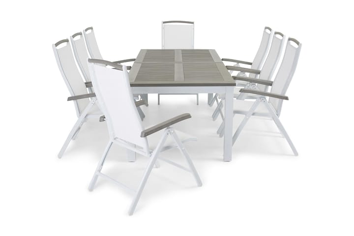 Matgrupp Monaco 220-280 + 8 Positionsstol Lyx - Vit|Vit - Utemöbler - Matgrupper utomhus - Kompletta matgrupper