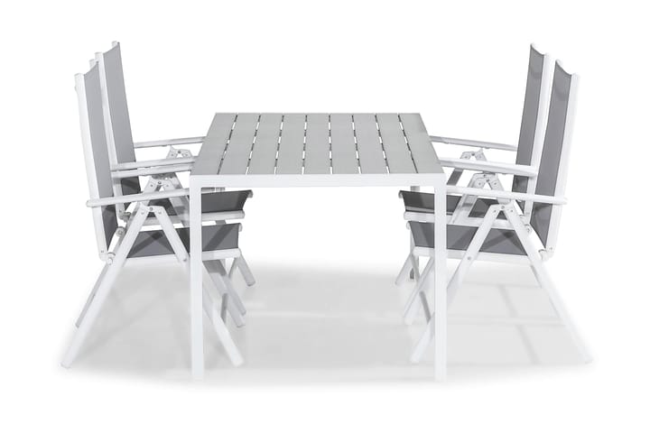 Matgrupp Tunis 150x90 + 4 Maggie Positionsstol - Vit|Grå - Utemöbler - Matgrupper utomhus - Kompletta matgrupper