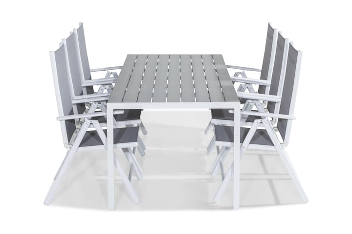 Matgrupp Tunis 205x90 + 6 Maggie Positionsstol - Vit|Grå - Utemöbler - Matgrupper utomhus - Kompletta matgrupper