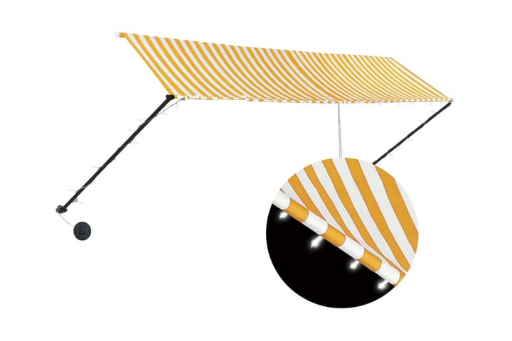 Infällbar markis med LED 400x150 cm gul och vit - Gul - Utemöbler & utemiljö - Solskydd - Markiser