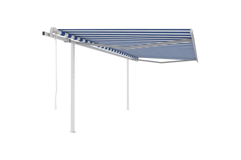 Markis med stolpar automatisk infällbar 4,5x3,5 m blå och vi - Blå - Utemöbler & utemiljö - Solskydd - Markiser
