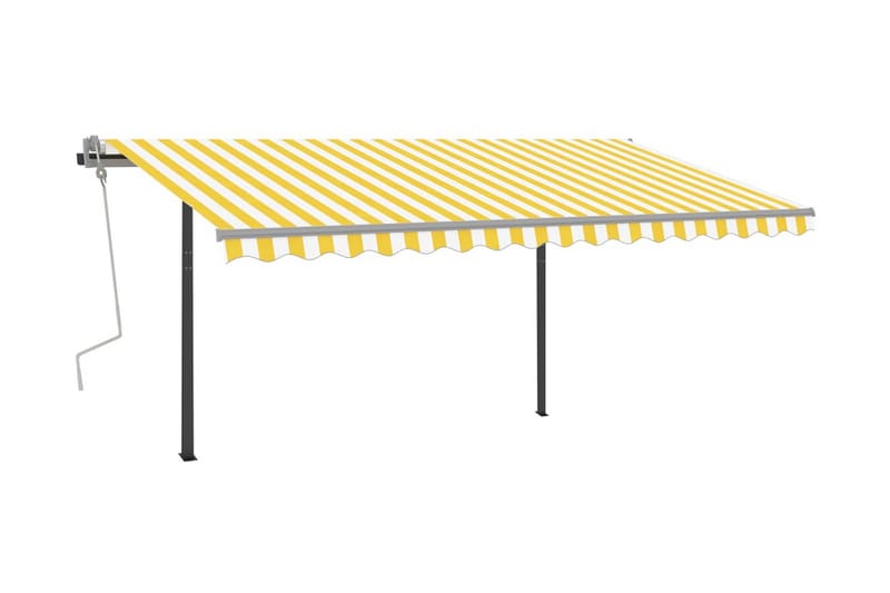 Markis med stolpar automatisk infällbar 4x3,5 m gul och vit - Gul - Utemöbler & utemiljö - Solskydd - Markiser
