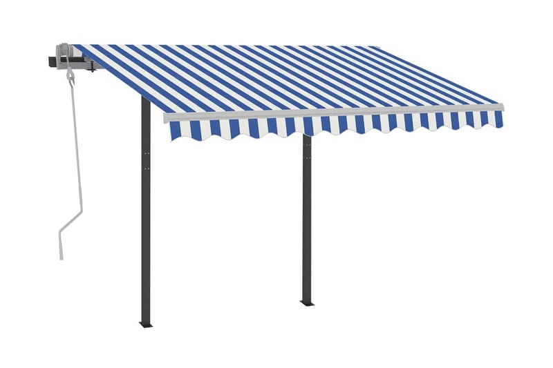 Markis med stolpar manuellt infällbar 3x2,5 m blå och vit - Blå - Utemöbler & utemiljö - Solskydd - Markiser