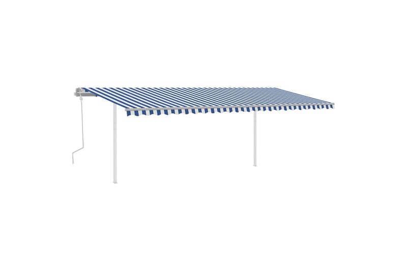 Markis med stolpar manuellt infällbar 6x3 m blå och vit - Blå - Utemöbler & utemiljö - Solskydd - Markiser