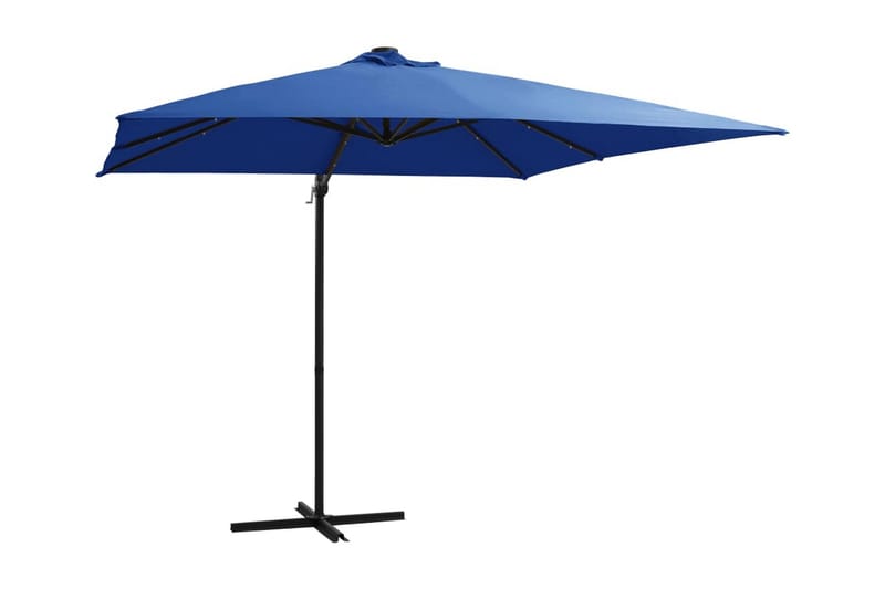 Frihängande parasoll med LED och stålstång 250x250 cm azurbl - Blå - Utemöbler & utemiljö - Solskydd - Parasoll - Hängparasoll