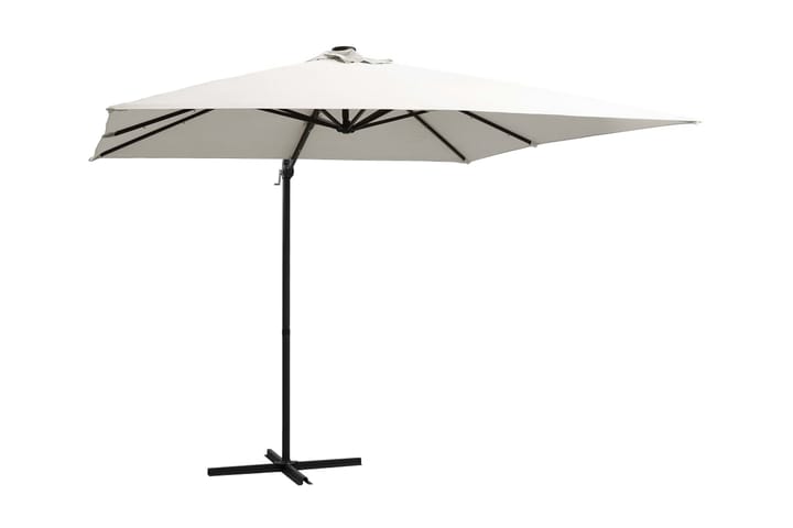 Frihängande parasoll med LED och stålstång 250x250 cm sand - Vit - Utemöbler & utemiljö - Solskydd - Parasoll - Hängparasoll