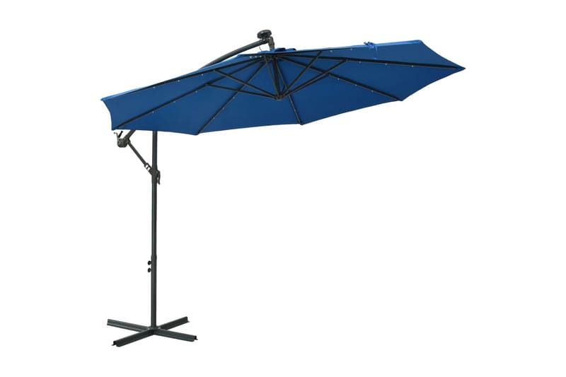 Frihängande parasoll med LED och stålstång 300 cm azur - Blå - Utemöbler & utemiljö - Solskydd - Parasoll - Hängparasoll
