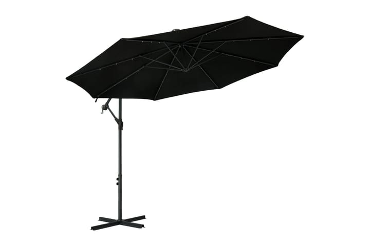 Frihängande parasoll med LED och stålstång 300 cm svart - Svart - Utemöbler & utemiljö - Solskydd - Parasoll - Hängparasoll