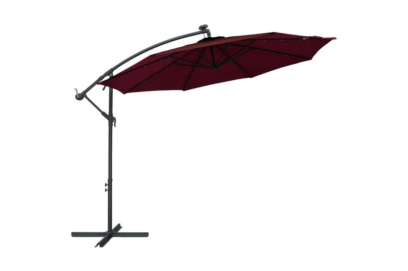 Frihängande parasoll med LED och stålstång vinröd - Röd - Utemöbler & utemiljö - Solskydd - Parasoll - Hängparasoll