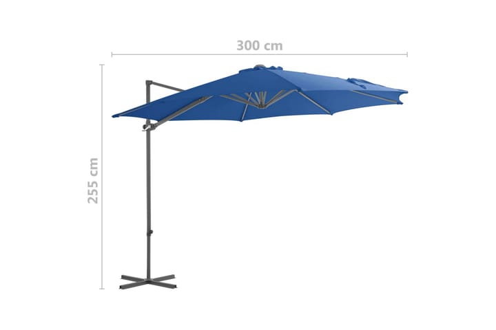 Frihängande parasoll med stålstång azurblå 300 cm - Blå - Utemöbler & utemiljö - Solskydd - Parasoll - Hängparasoll