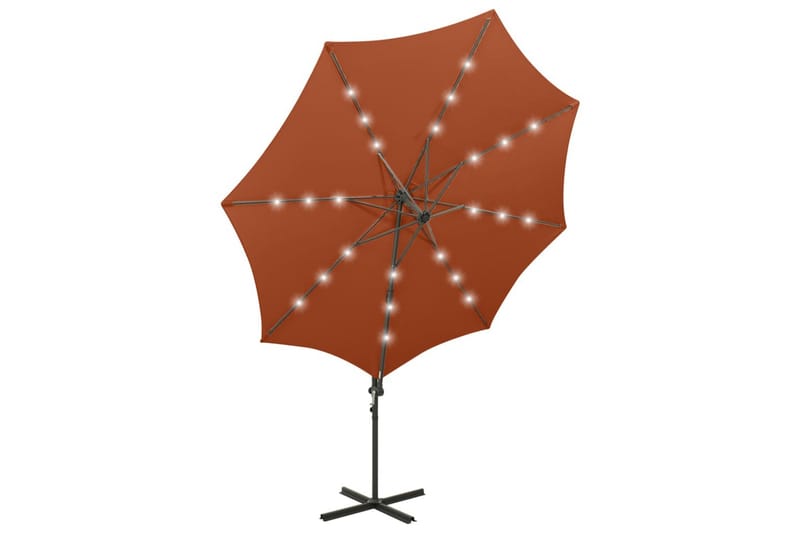 Frihängande parasoll med stång och LED terrakotta 300 cm - Brun - Utemöbler & utemiljö - Solskydd - Parasoll