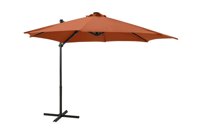 Frihängande parasoll med stång och LED terrakotta 300 cm - Brun - Utemöbler & utemiljö - Solskydd - Parasoll - Hängparasoll