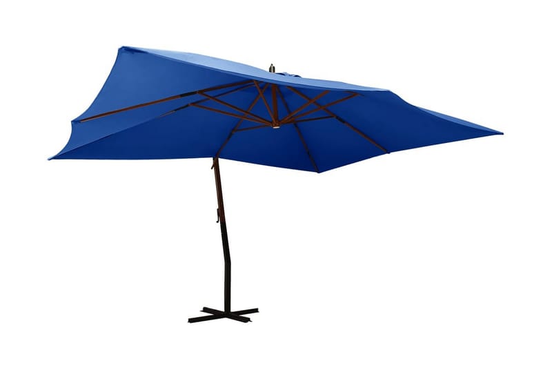 Frihängande parasoll med trästång 400x300 cm azurblå