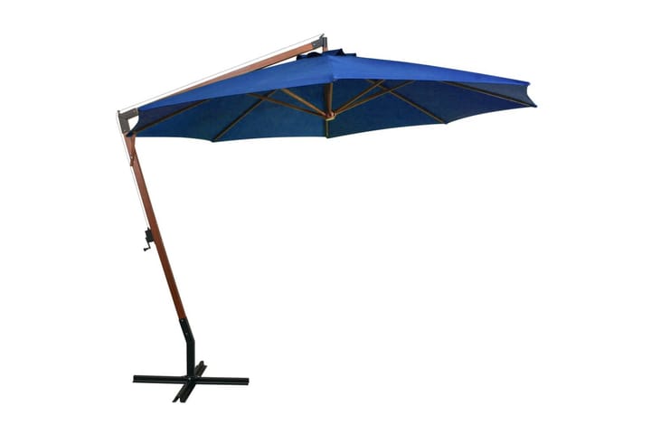 Hängande parasoll med stång azurblå 3,5x2,9 m massivt grantr - Blå - Utemöbler & utemiljö - Solskydd - Parasoll