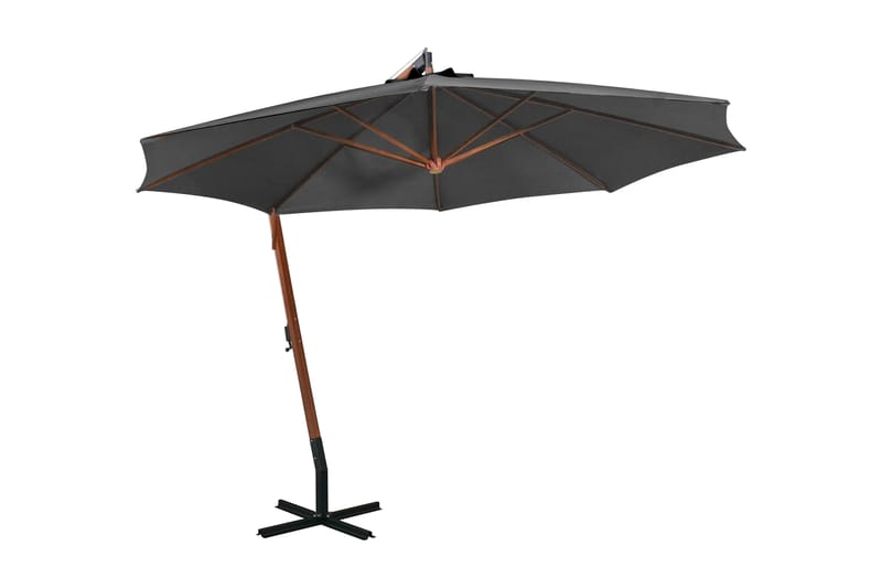 Hängande parasoll med stolpe antracit 3,5x2,9 massivt grantr - Antracit - Utemöbler & utemiljö - Solskydd - Parasoll - Hängparasoll
