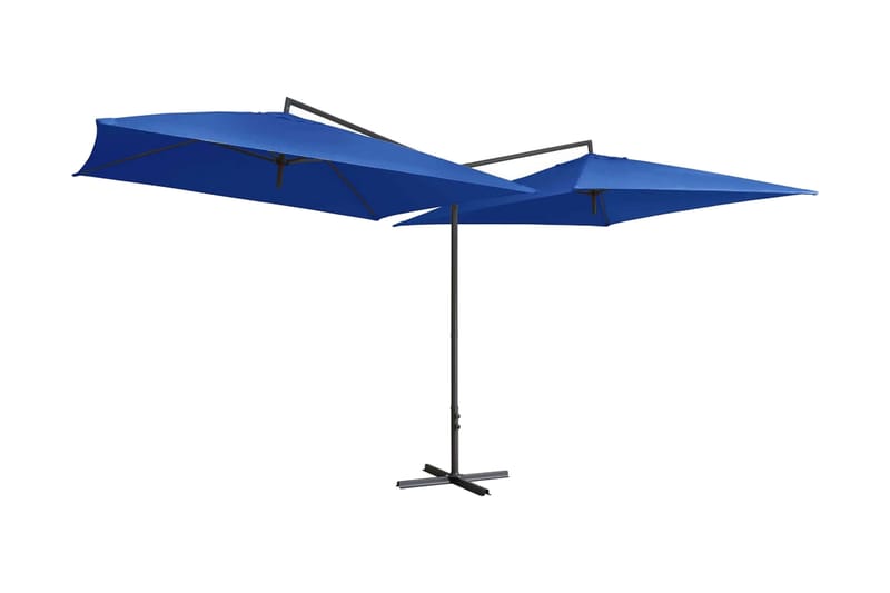 Dubbelt parasoll med stålstång 250x250 cm azurblå - Blå - Utemöbler & utemiljö - Solskydd - Parasoll
