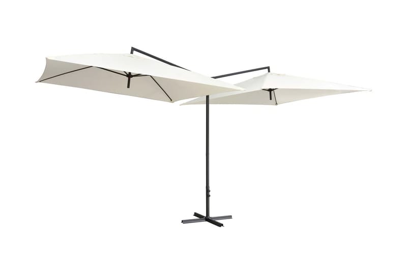 Dubbelt parasoll med stålstång 250x250 cm sandvit - Vit - Utemöbler & utemiljö - Solskydd - Parasoll