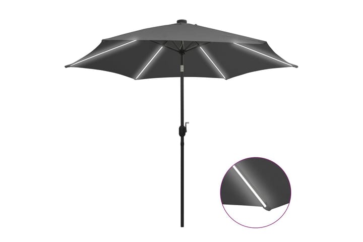 Parasoll med LED-lampor och aluminiumstång 300 cm antracit - Grå - Utemöbler & utemiljö - Solskydd - Parasoll