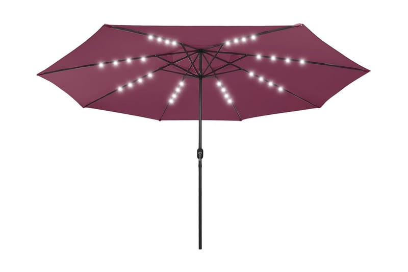 Parasoll med LED-lampor och metallstång 400 cm vinröd - Röd - Utemöbler & utemiljö - Solskydd - Parasoll