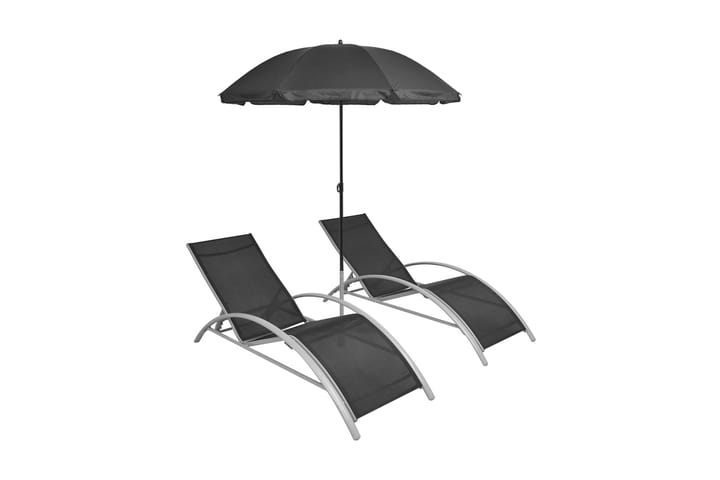 Solsängar med parasoll aluminium svart - Svart - Utemöbler & utemiljö - Solskydd - Parasoll