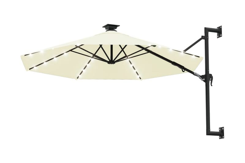 Väggmonterat parasoll med LED och metallstång 300 cm sandfär