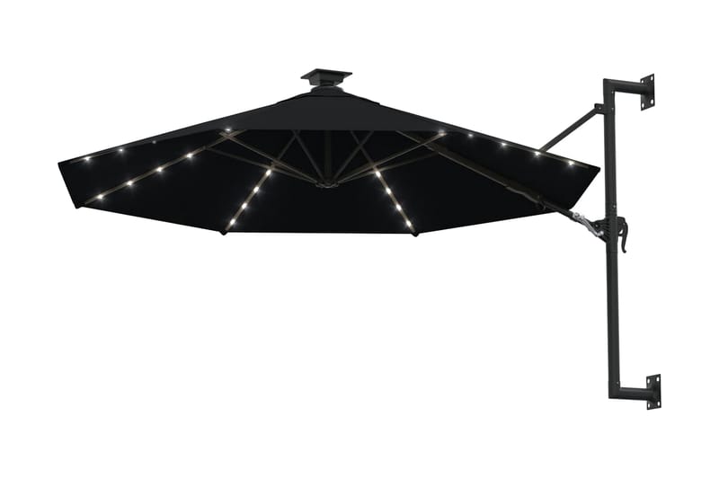 Väggmonterat parasoll med LED och metallstång 300 cm svart - Svart - Utemöbler & utemiljö - Solskydd - Parasoll