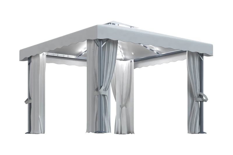 Paviljong med draperi och ljusslinga LED 3x3 m gräddvit - Vit - Utemöbler & utemiljö - Solskydd - Paviljong