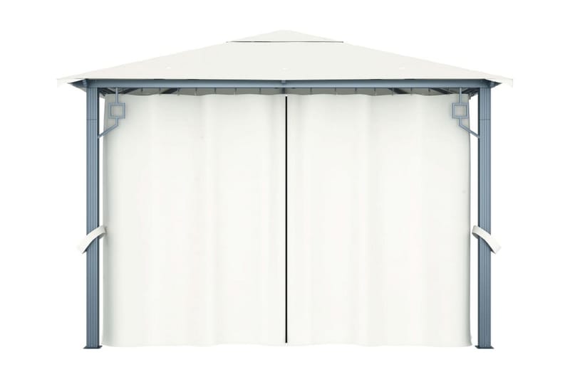 Paviljong med draperier 300x300 cm gräddvit aluminium - Vit - Utemöbler & utemiljö - Solskydd - Paviljong - Komplett paviljong