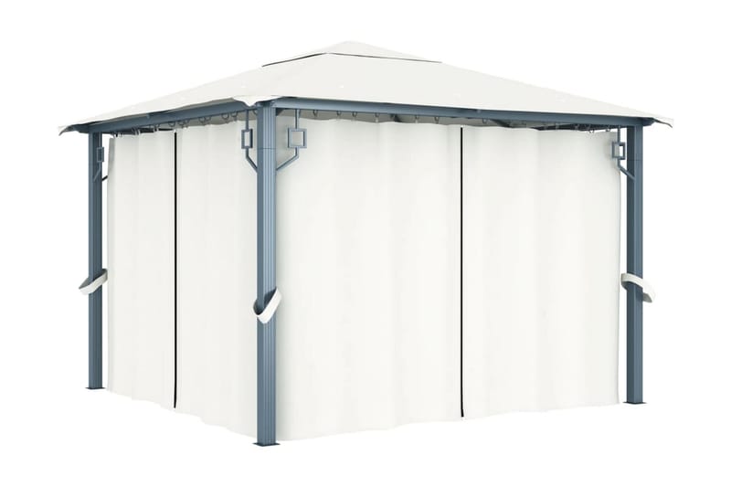 Paviljong med draperier 300x300 cm gräddvit aluminium - Vit - Utemöbler & utemiljö - Solskydd - Paviljong - Komplett paviljong