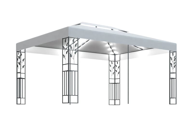 Paviljong med dubbeltak och ljusslinga LED 3x4 m vit - Vit - Utemöbler & utemiljö - Solskydd - Paviljong - Komplett paviljong