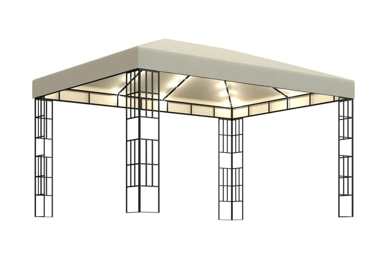 Paviljong med ljusslinga LED 3x4 m gräddvit - Vit - Utemöbler & utemiljö - Solskydd - Paviljong - Komplett paviljong